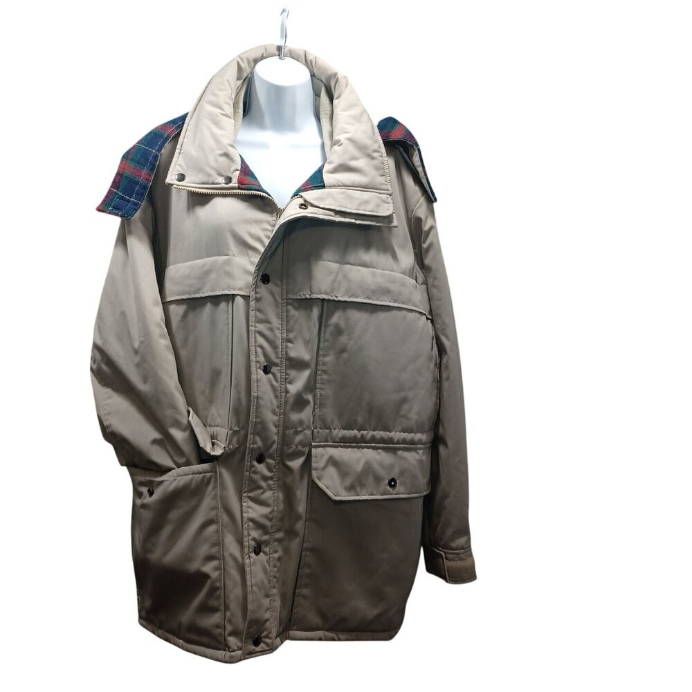 Land-N-Lakes VTG Men Khaki/Plaid Parka Jacket Grandpa core Field Coat Zip  XXL